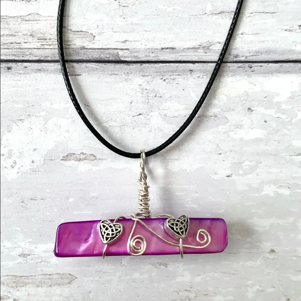 Purple Stone Silver Heart Bar Necklace Purple Black Women’s Girls NEW